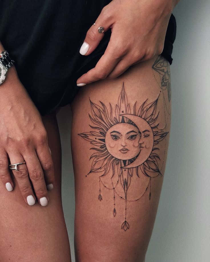 Sun and Moon Tattoo Ideas Symbolizing Balance, Unity, and Cosmic Connection photo.